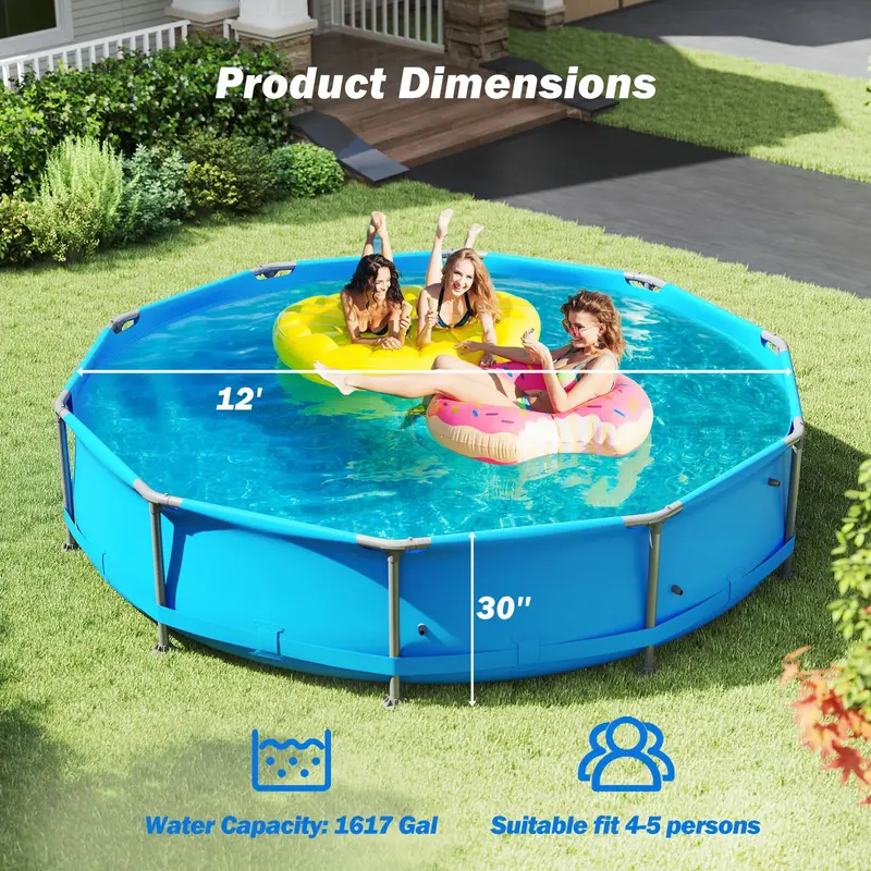 12 ft Square Metal-Frame Above-Ground Swimming Pool – 30-Inch Depth