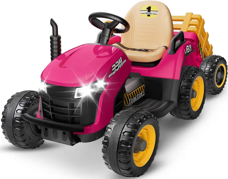 24V Ride-On Tractor for Kids – Tilting Trailer, Dual 65W Motors, Bluetooth Audio, Remote Control & Adjustable Speeds