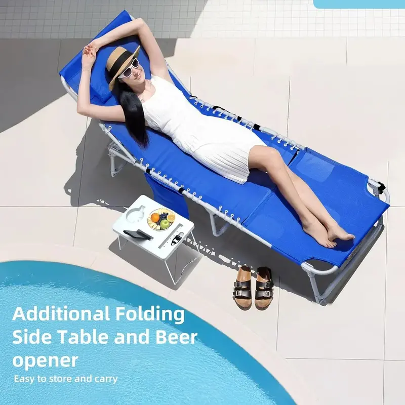 3-in-1 Folding Sun Lounger – Face-Hole Design, 5-Position Recline, Integrated Side Table & Pillow, 330 lb Weight Capacity