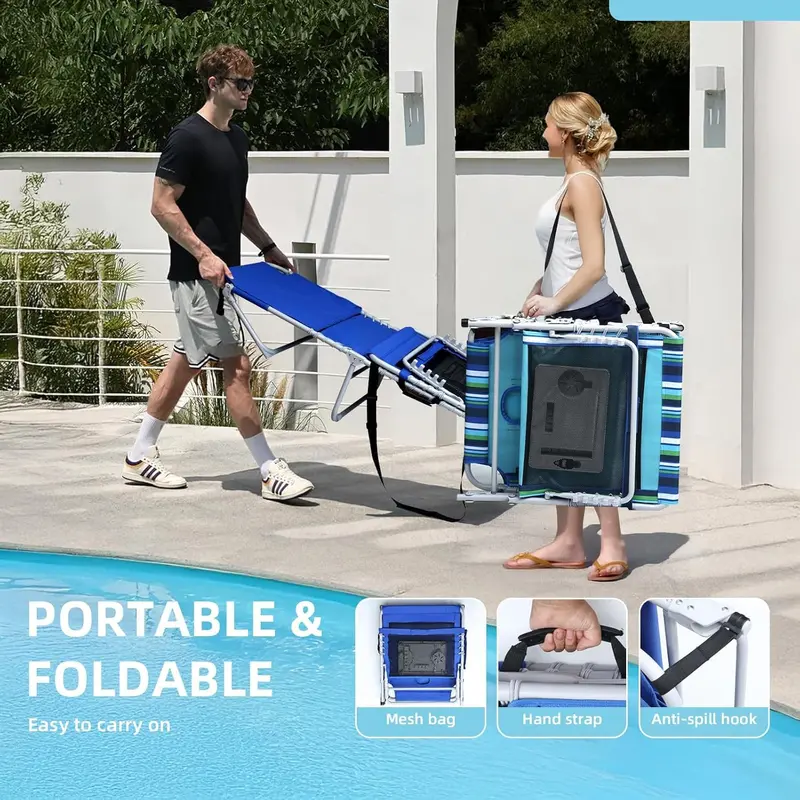 3-in-1 Folding Sun Lounger – Face-Hole Design, 5-Position Recline, Integrated Side Table & Pillow, 330 lb Weight Capacity