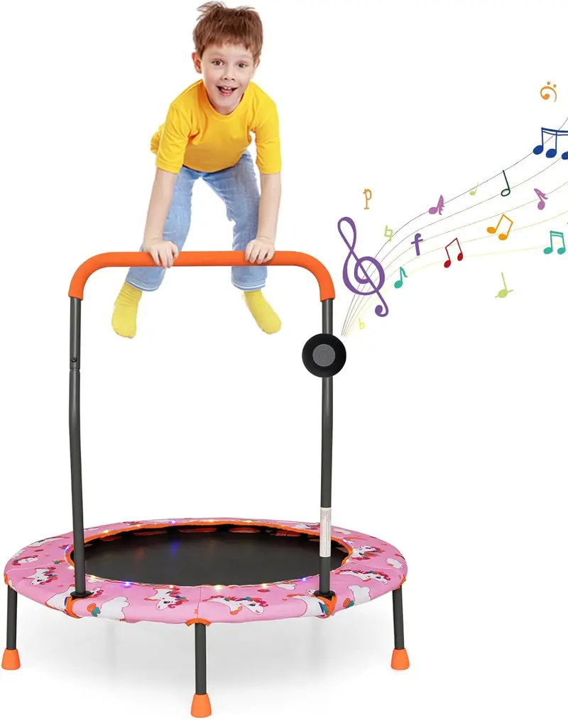 36-Inch Bluetooth-Enabled LED-Trimmable Trampoline with Safety Net