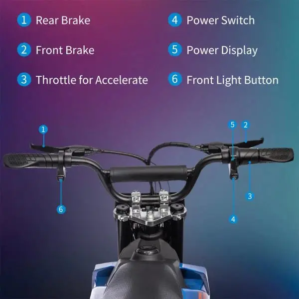 36V Kids’ Electric Dirt Bike – 350W Motor, 15.5 MPH Max Speed, LED Lighting & 175-Lb Load Capacity (Blue)