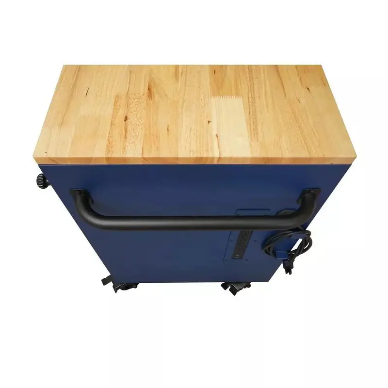 52-Inch 9-Drawer Rolling Workbench – Industrial-Strength Steel Frame with Solid Wood Surface & Matte Blue Coating