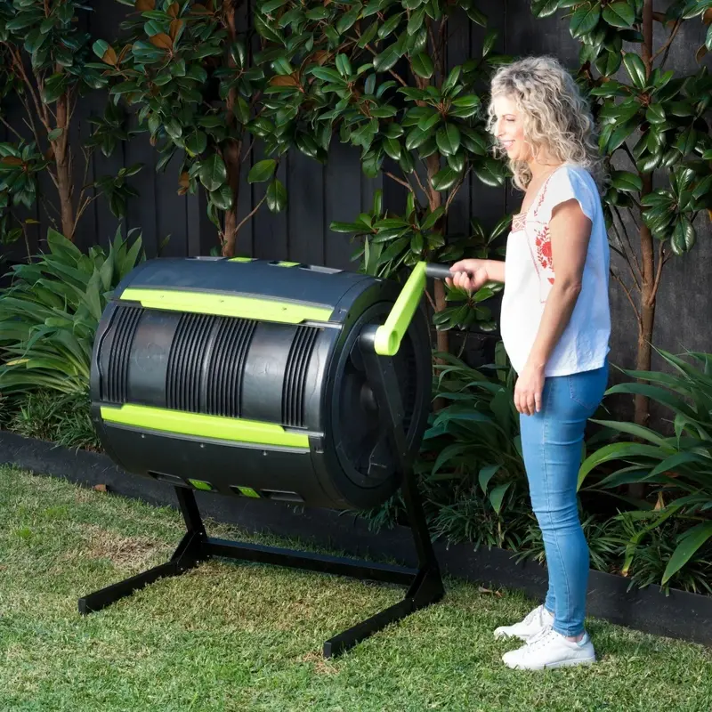 65-Gallon Dual-Chamber Rotating Compost Tumbler – Wheeled Cart Base for Easy Turning and Efficient Organic Waste Processing