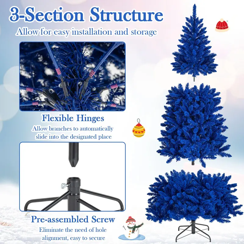 7-Foot Pre-Lit Royal Blue Snow-Flocked Artificial Christmas Tree with 340 Warm White LED Lights