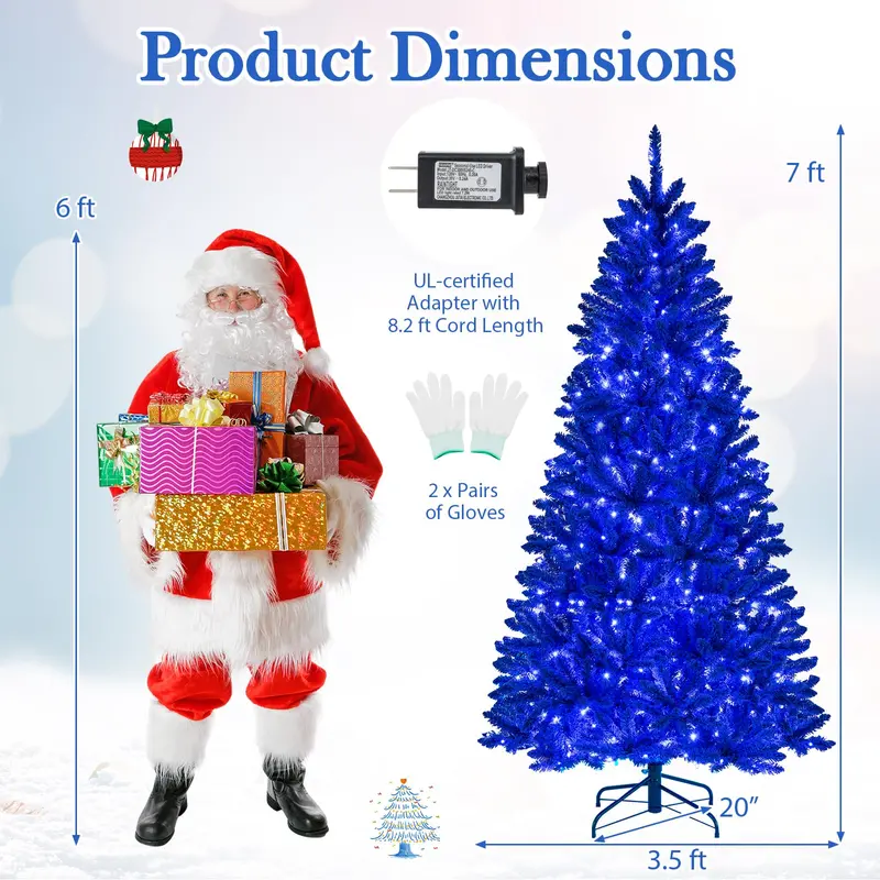 7-Foot Pre-Lit Royal Blue Snow-Flocked Artificial Christmas Tree with 340 Warm White LED Lights