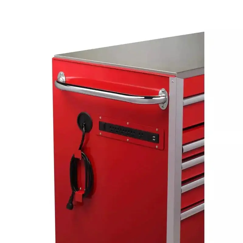 72" Heavy-Duty Mobile Tool Chest – 15-Drawer Stainless Steel Workbench with Dual Locking System, Red Finish