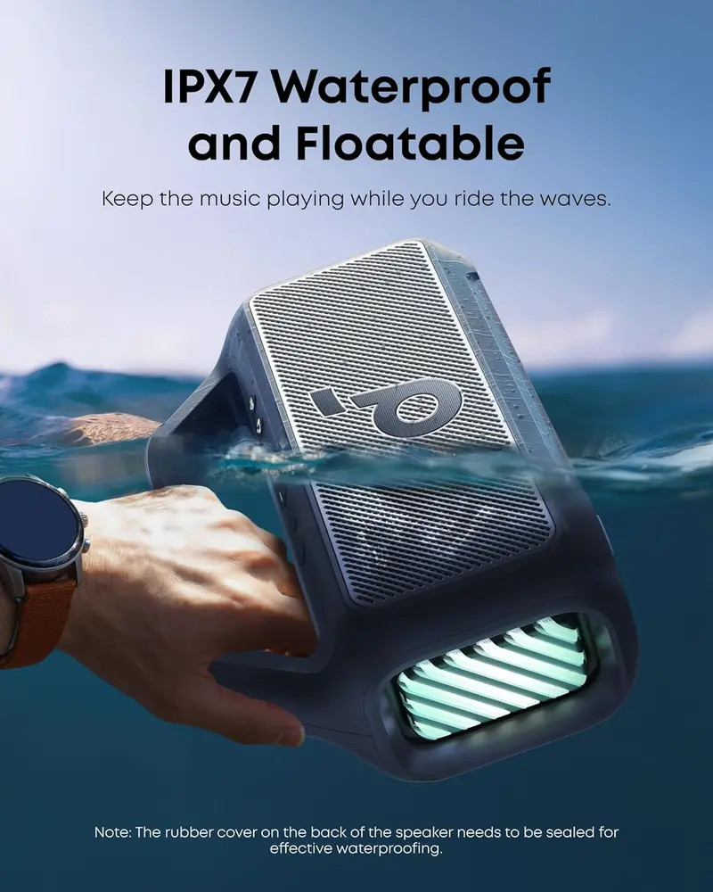80W IPX7 Waterproof Bluetooth Speaker – Portable Outdoor Speaker with BassUp 2.0, 24-Hour Battery, RGB Lighting & Custom EQ