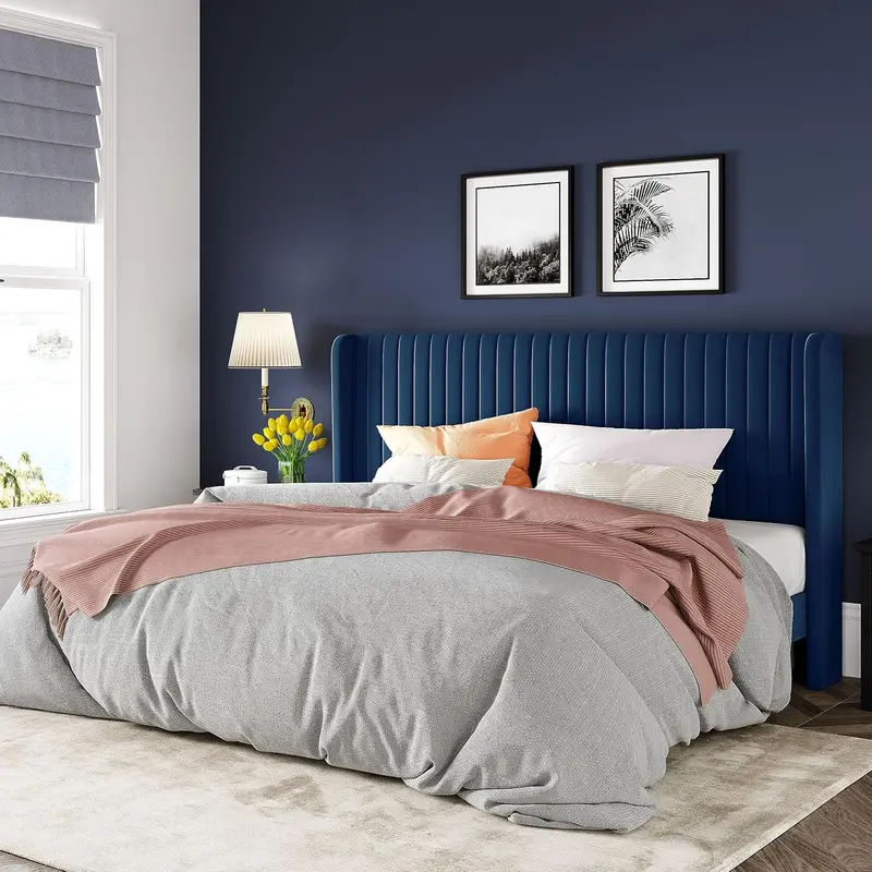 Allewie Full-Size Velvet Wingback Bed Featuring Vertical Channel Tufting and Premium Upholstered Finish
