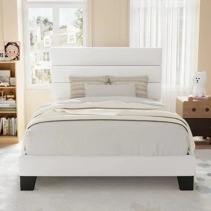 Allewie King-Size Platform Bed Frame – Velvet-Upholstered Headboard with Reinforced Solid Wood Slats