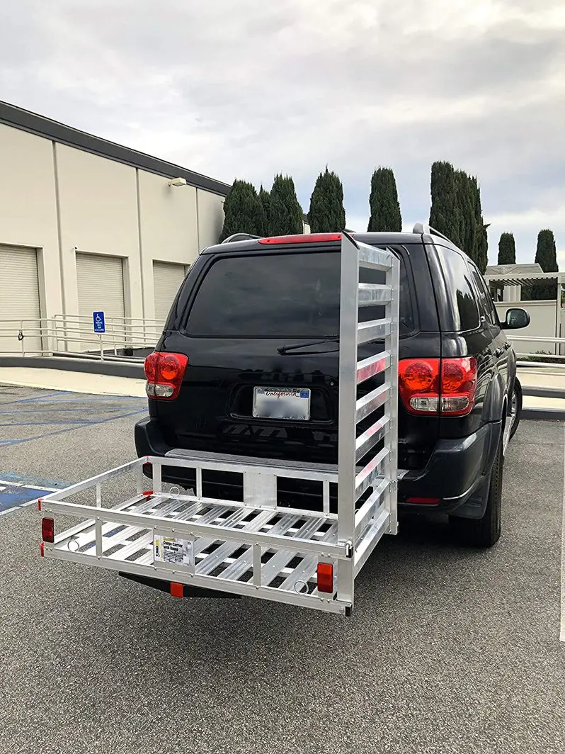 Aluminum Hitch-Mount Cargo Carrier with 47-Inch Loading Ramp for Easy Transport