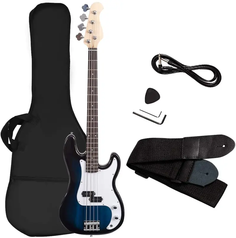 Beginner-Friendly 4-String Electric Bass Guitar Bundle – Includes Amplifier, Gig Bag, Strap, and Cable