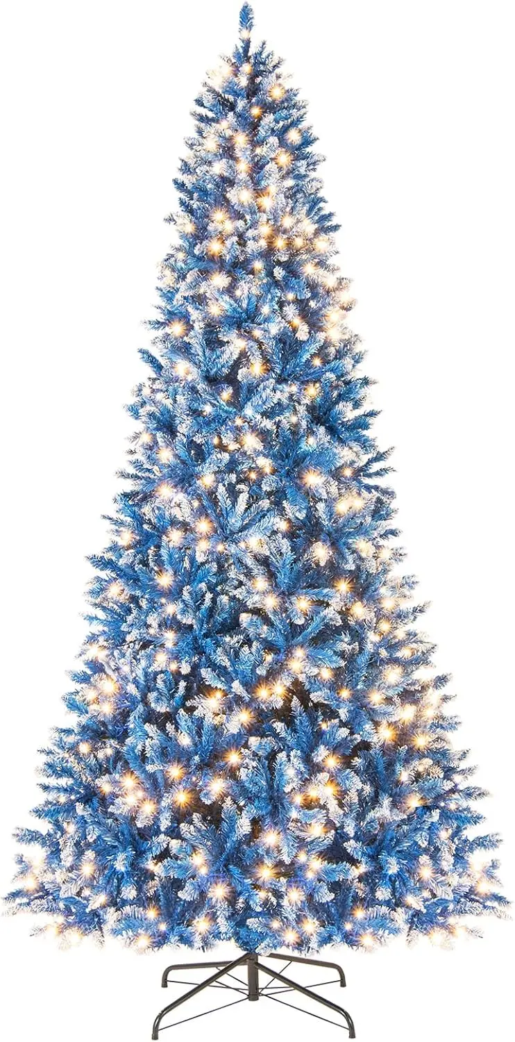 Blue Frosted Artificial Christmas Tree Featuring Warm White LED Illumination and PVC Tips