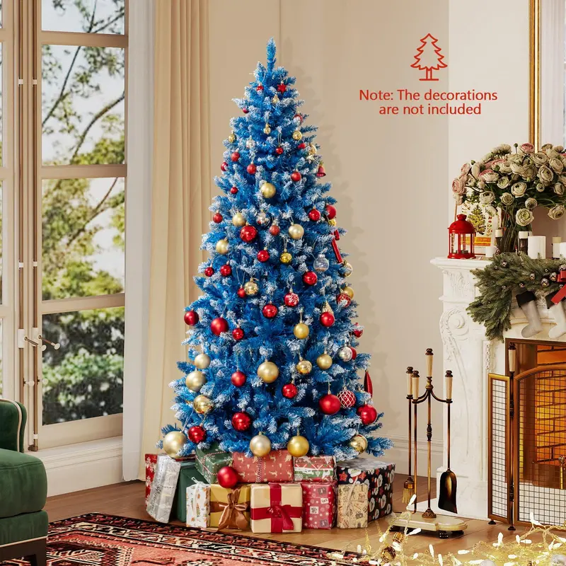 Blue Frosted Artificial Christmas Tree Featuring Warm White LED Illumination and PVC Tips