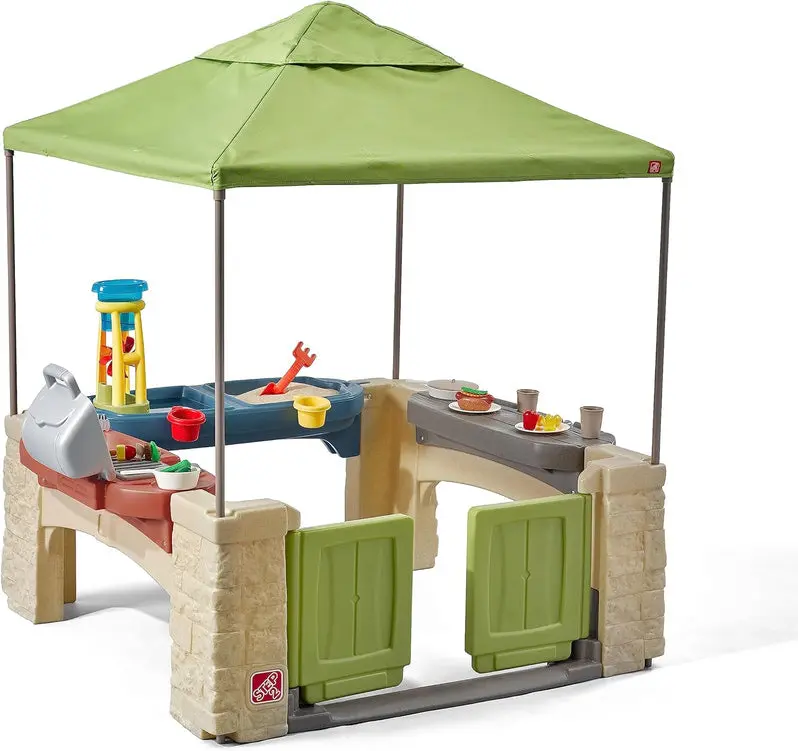 Canopy-Style Outdoor Play Patio – All-in-One Setup with Built-in Pretend Kitchen Area