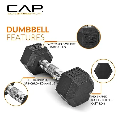 CAP Barbell 150LB Coated Hex Dumbbell Set with Space-Saving Vertical Rack