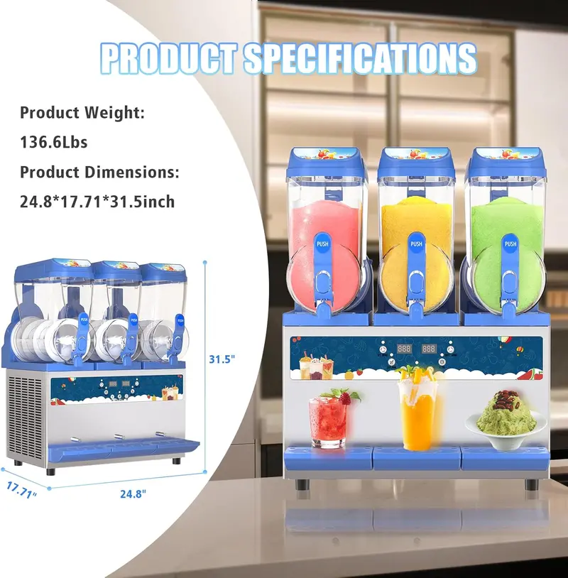 Commercial Slush Machine – 1000W Dual-Tank Margarita Maker with 30L Stainless Steel Reservoirs