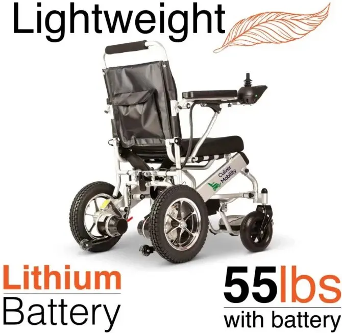 Culver Mobility FAA-Approved Lightweight Folding Power Wheelchair – Silver, 17.5" Seat Width