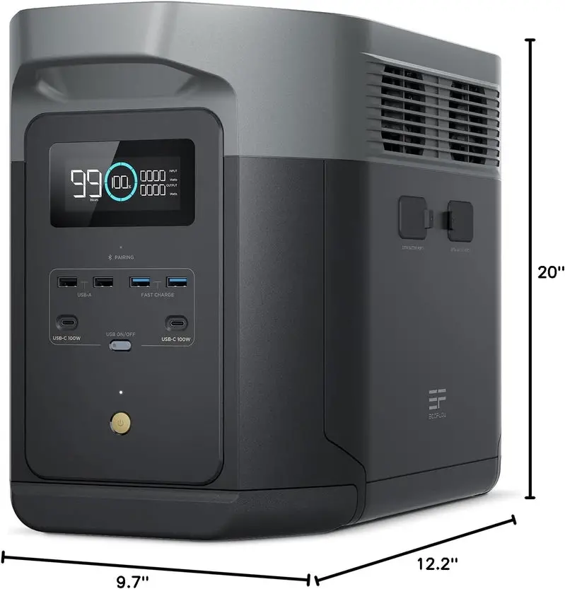 EcoFlow Delta 2 Max Portable Power Station – 2400Wh Capacity, 2400W Output, Solar-Compatible