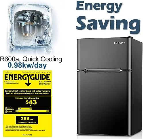 Euhomy 3.2 Cu.Ft Compact Mini Fridge – Built-In Freezer Compartment & Energy-Efficient Design