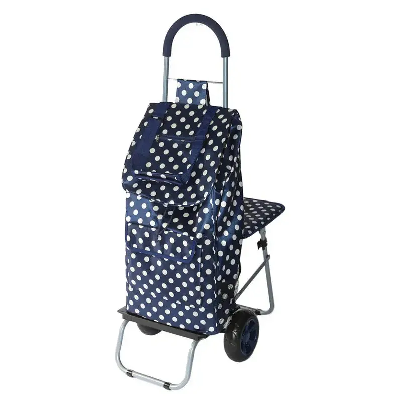 Foldable Blue Polka Dot Grocery Cart for Easy Shopping Transport