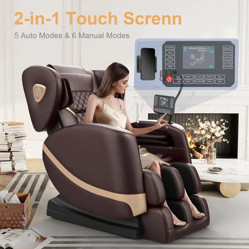 Full-Body Zero Gravity Massage Chair Featuring 10-Point Roller System, Heat Therapy, Bluetooth Audio, and Touchscreen Control