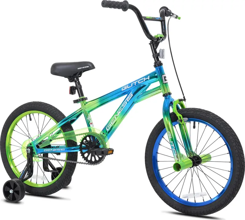 Genesis Glitch BMX Bike – Vibrant Blue-and-Green 18-Inch Youth Model with Lightweight Construction and Agile Handling 2