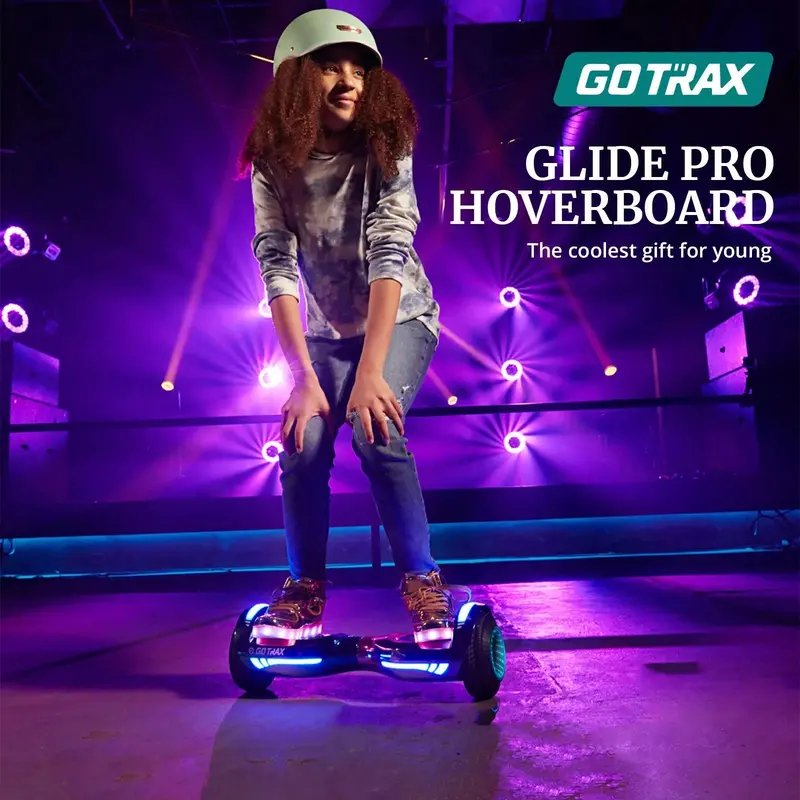 GOTRAX GLIDE PRO Bluetooth Hoverboard – Self-Balancing Scooter with 6.5-Inch Wheels, RGB LED Lighting & Weight Capacity 44–176 lbs