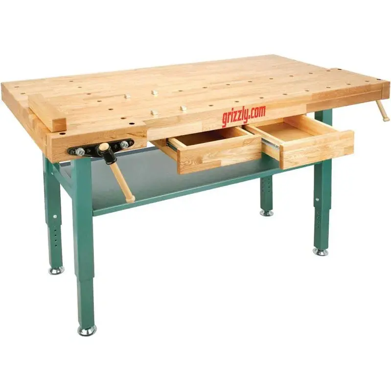 Grizzly T10157 Professional Oak Workbench with Steel Frame Construction