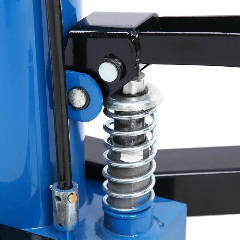 Heavy-Duty 1660-Lb Vertical Hydraulic Transmission Jack with 360° Swivel Pedal and Adjustable Height Range (33"–70") – Blue