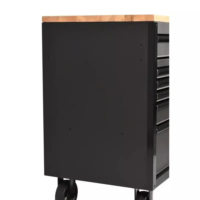 Heavy-Duty 61" Mobile Workbench – 15-Drawer Steel Cabinet with Solid Wood Work Surface