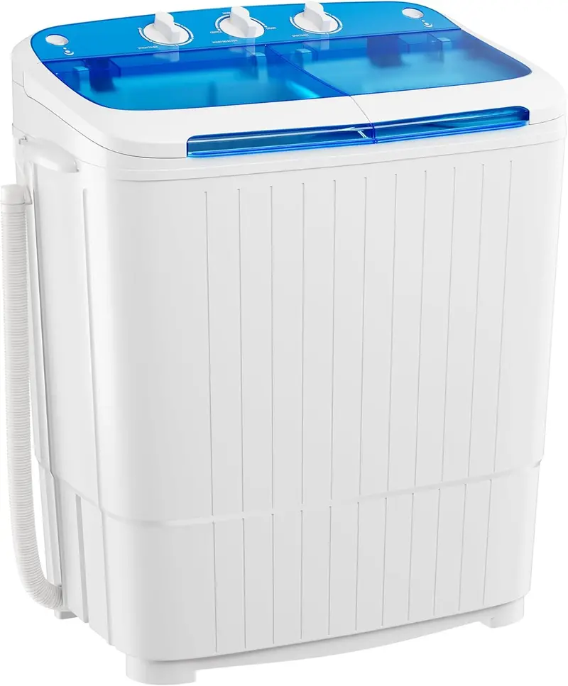 INTERGREAT 16-Lb Semi-Automatic Twin-Tub Washer – Portable Laundry Solution with Extended Drain Hose, Built-In Pump & Vibrant Blue Finish