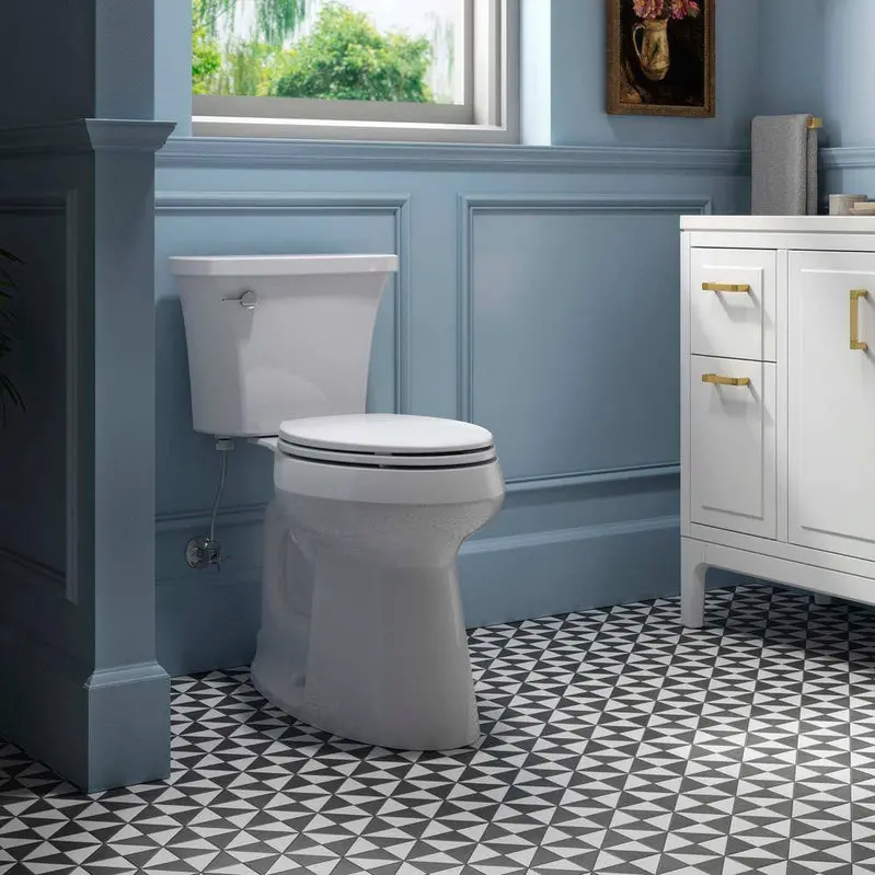 KOHLER Highline Arc Extra-Tall 2-Piece Elongated Toilet – Efficient 1.28 GPF Flush, White Finish with Integrated Soft-Close Seat (Model 78305-0)
