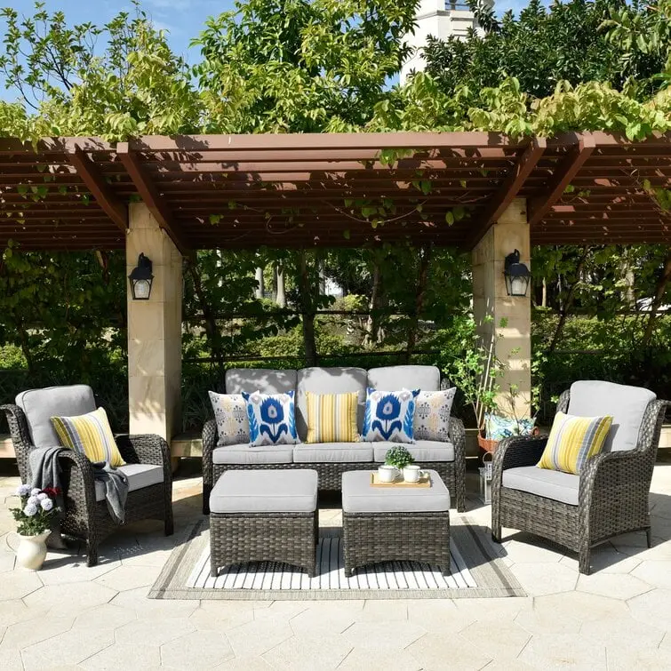 Latimer 5-Piece Wicker Outdoor Seating Set – Includes Plush Cushions