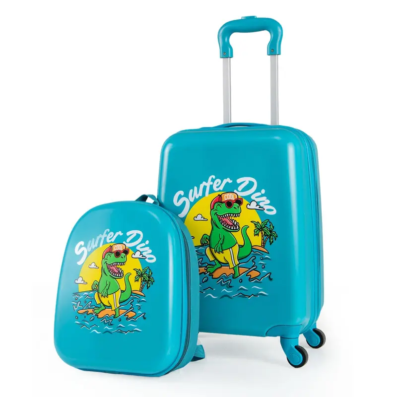 Lightweight Blue Rolling Luggage Set for Children with 360° Smooth-Spinning Wheels