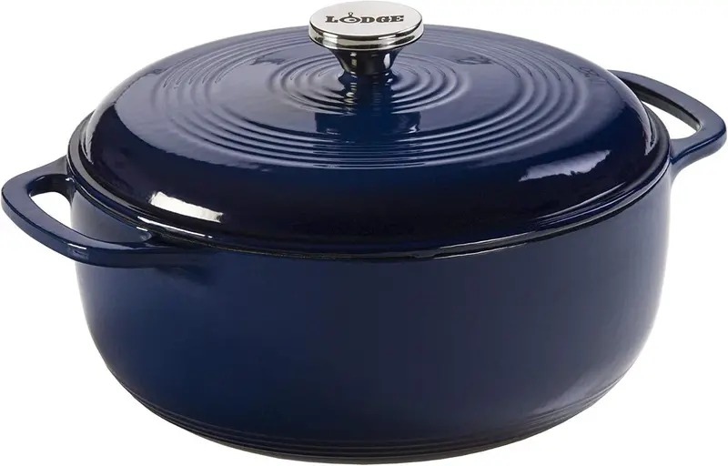 Lodge Caribbean Blue 6-Quart Enamel-Coated Cast Iron Dutch Oven Featuring Tight-Seal Lid and Ergonomic Dual Handles