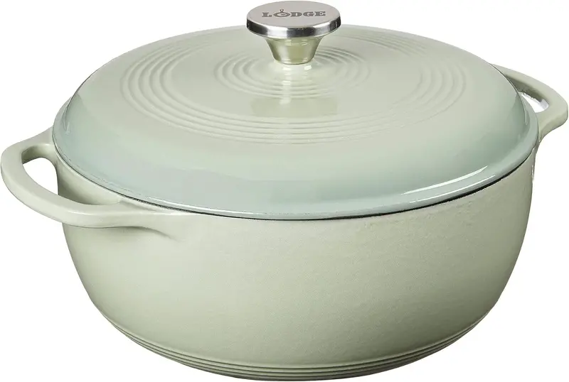 Lodge Caribbean Blue 6-Quart Enamel-Coated Cast Iron Dutch Oven Featuring Tight-Seal Lid and Ergonomic Dual Handles