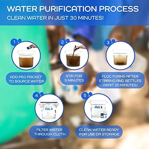 P&G Purifier of Water Emergency Packets – 240-Count Portable Water Purification Kit for Camping and Emergencies