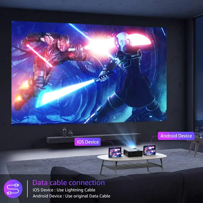Portable 1080P Mini Smart Projector – 5G WiFi, Bluetooth, Includes Projection Screen