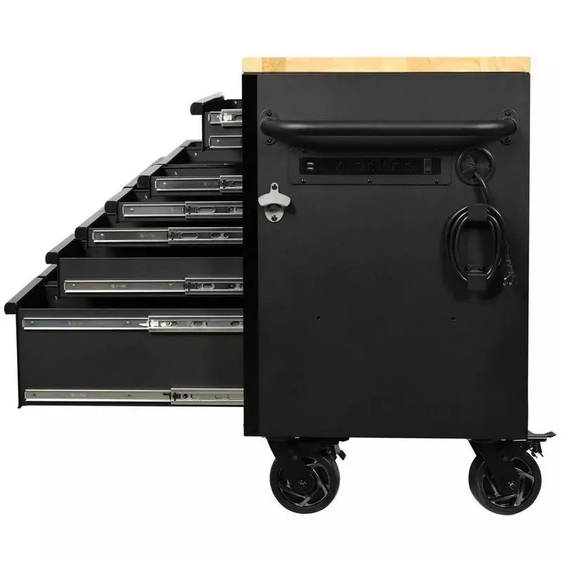 Professional 61" Rolling Workbench – 15-Drawer Storage System with Reinforced Solid Wood Top