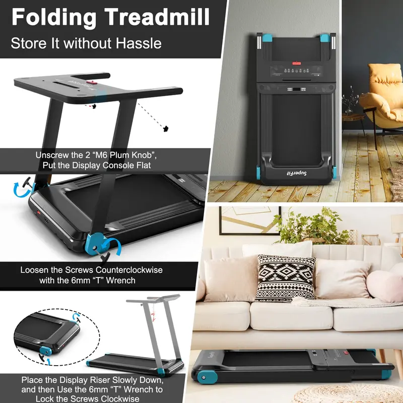 Smart Compact Folding Treadmill – Superfit Bluetooth-Enabled Model with Speaker and Mobile App Integration