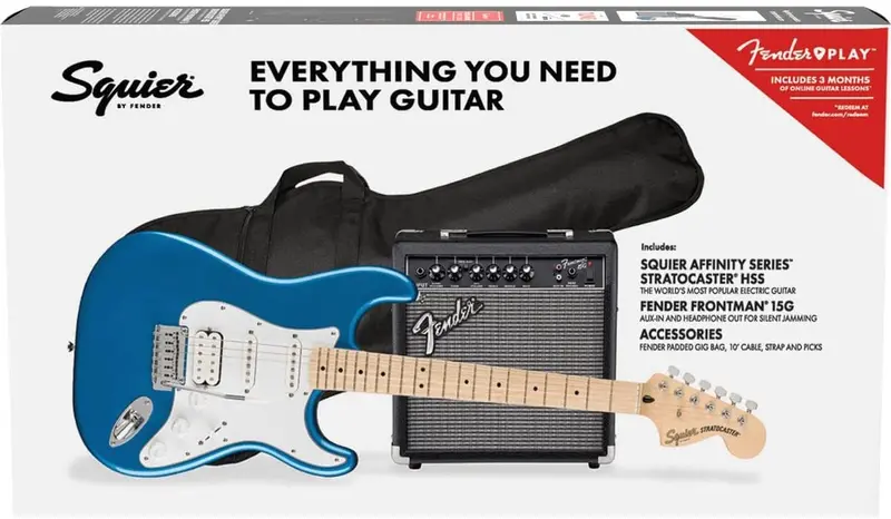 Squier Affinity Stratocaster HSS Electric Guitar Pack – Lake Placid Blue, Maple Fingerboard, Gig Bag & Starter Accessories 2