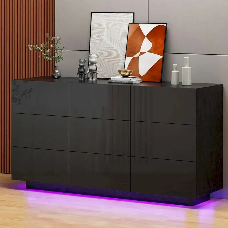 Tall 9-Drawer LED-Lit Dresser – Modern Bedroom Storage Tower with Ambient Lighting