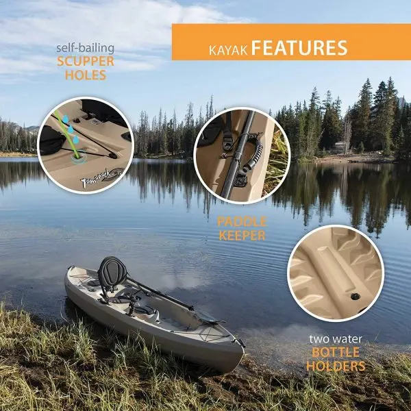 Tamarack Angler 100 Fishing Kayak – 10-Foot UV-Stabilized HDPE Hull with Paddles, Ergonomic Adjustable Seat, and Integrated Rod Holders (Tan)