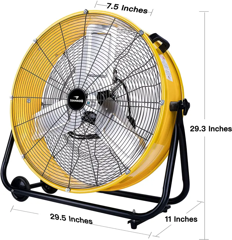 Tornado 24-Inch Industrial Air Circulator Fan – UL-Certified Heavy-Duty Drum Fan with 3 Speed Settings & 7800 CFM Output (Yellow)