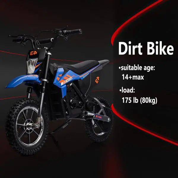 Youth Off-Road Electric Bike – 36V, 350W Brushless Motor, 175 lb Load Capacity (Blue)